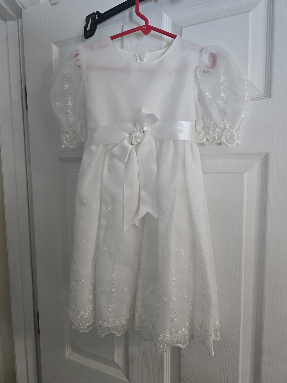 White Girls' Embroidered Flower Girl  Dress with Bow